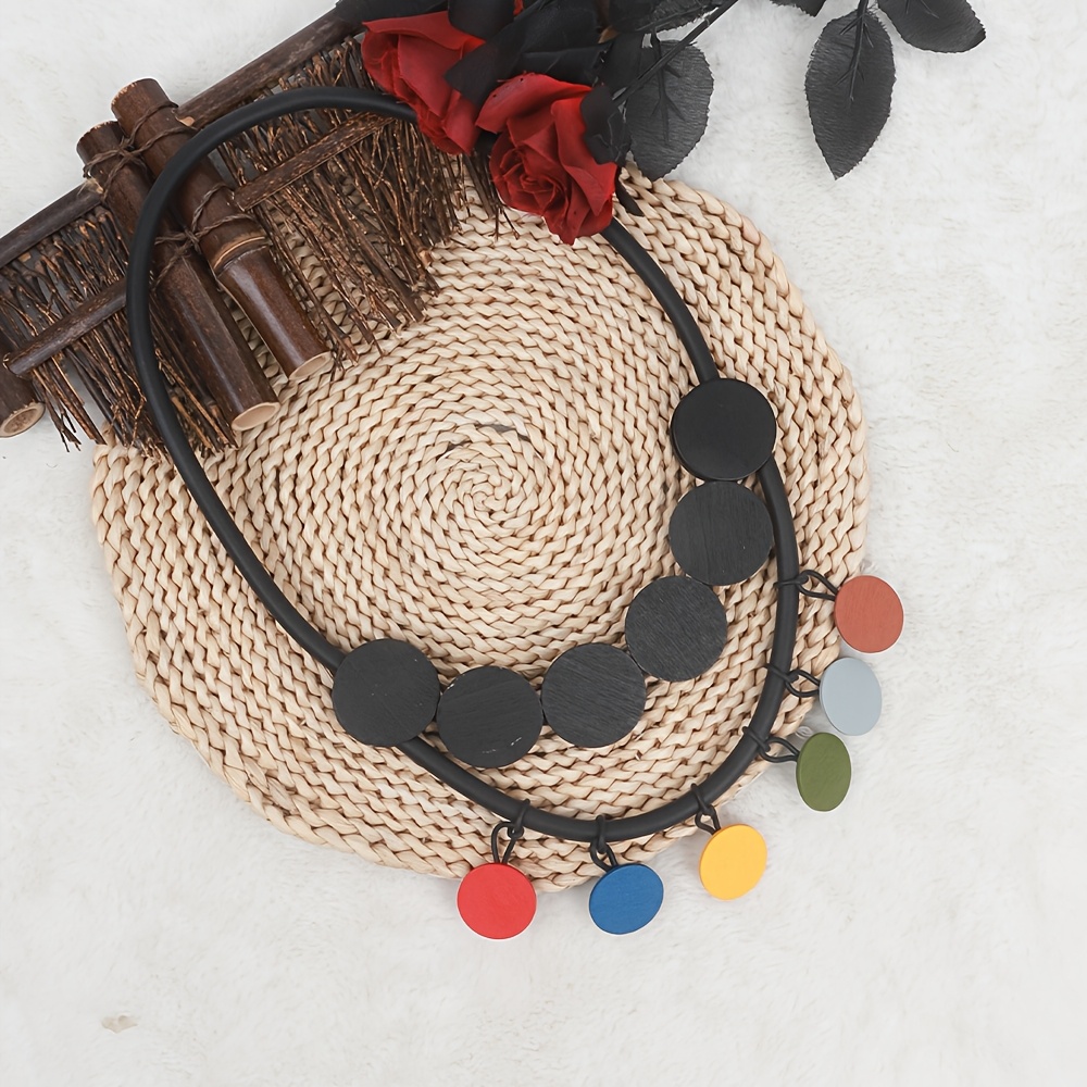 Bohemian Style Color-Block Round Patch Necklace, Trendy Accessory